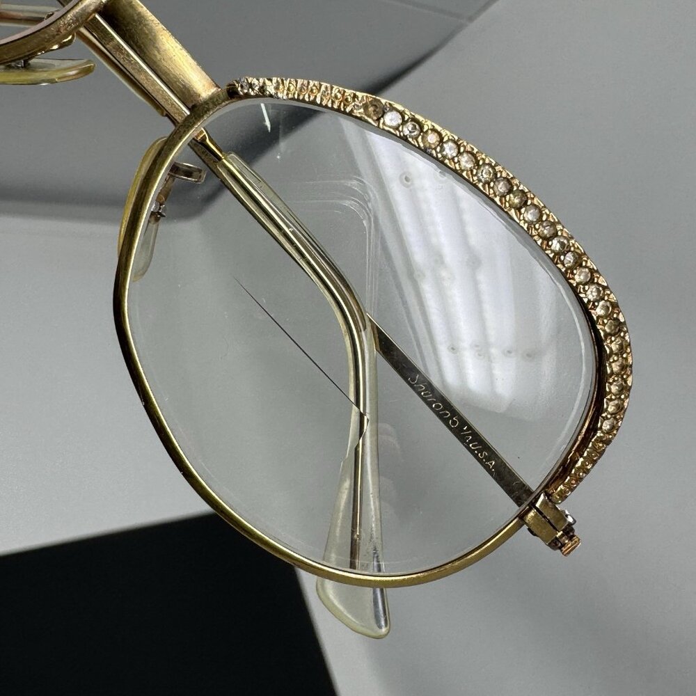 Vintage Shuron Metal Rhinestones Eyeglasses Round Hippy Boho Frame Rare USA